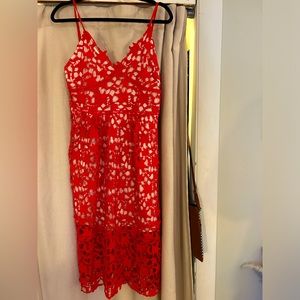 Red lace midi dress